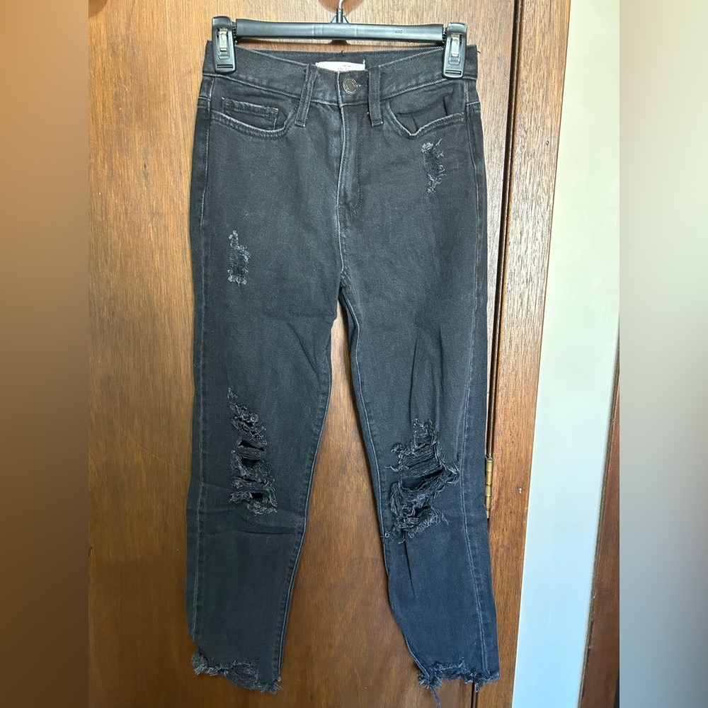 SO Juniors Distressed Charcoal Mom Jeans